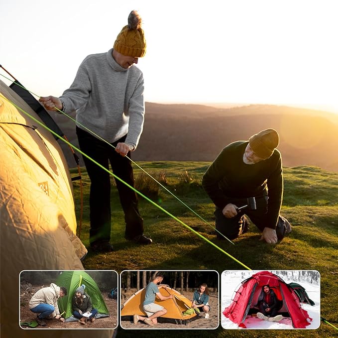 12 Pack Tent Stakes, 7-inch Ultralight Aluminum Ground Pegs with Reflective Pull Ropes, Tri-Beam Stakes in a Carrying Bag, for Camping, Backpacking, Hiking Tent, Hammocks and Canopy (Black)