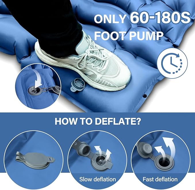 Double Sleeping Pad for Camping- Self Inflating 4" Extra-Thick with Pillow Built-in Foot Pump Inflatable Sleeping Mat for Backpacking, Hiking, Traveling, Tent