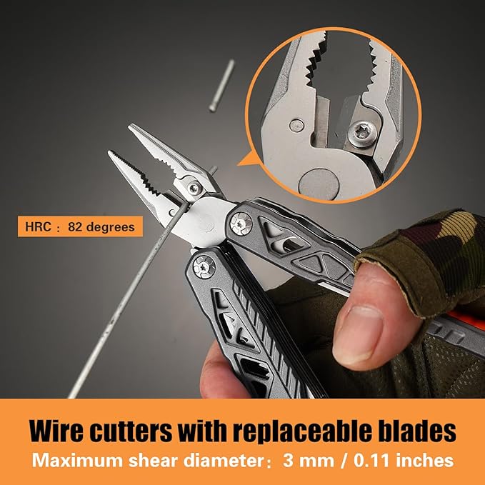 Upgraded 18 in 1 Multitool,Professional Stainless Steel Multitool Pliers with Replaceable Alloy Steel Blades Wire Cutters,Bottle Opener,Nylon Sheath,Apply to Survival,Camping & Hunting（Black）