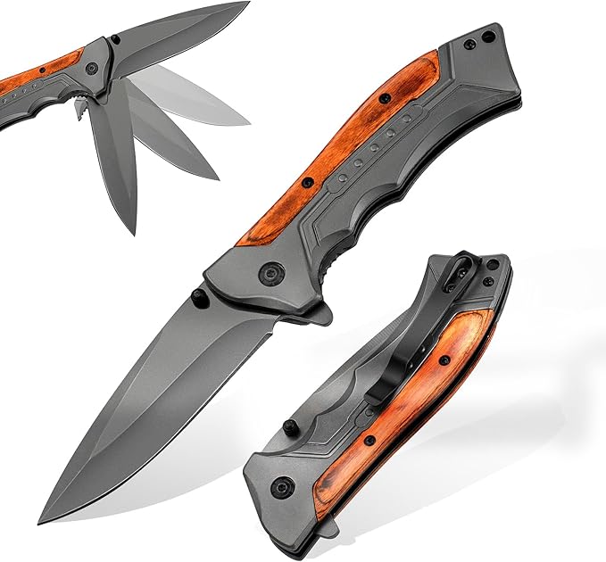 MK5 Folding Knife Cool Sharp Folding Pocket Knife with Liner Lock, Pocket Knife for Fishing,Camping,Hiking (Grey)