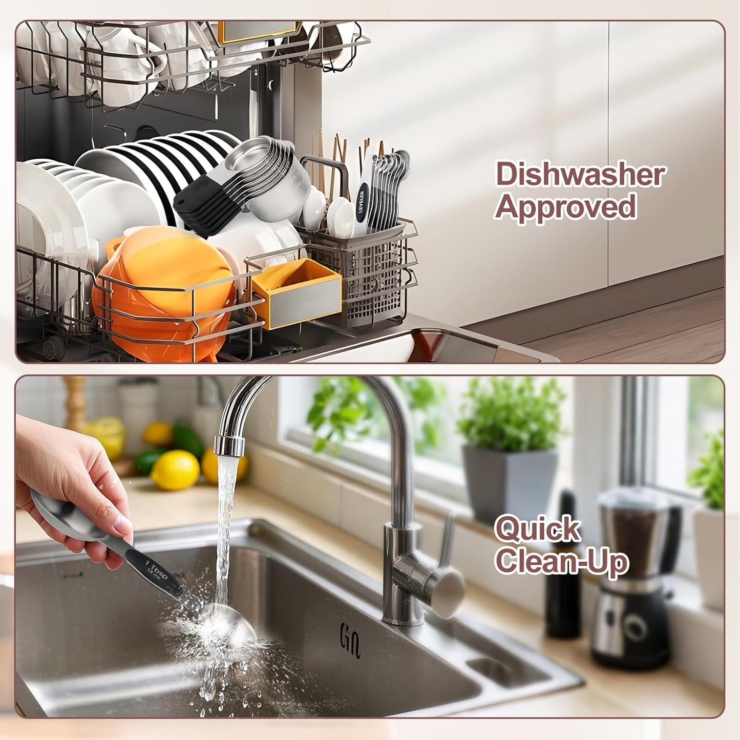 16-Piece Stainless Steel Measuring Cups and Spoons Set, Strong Magnetic Nesting Design 7 Cups 8 Spoons with Leveler, Double Measurement Markings for Dry & Liquid Ingredients, Black