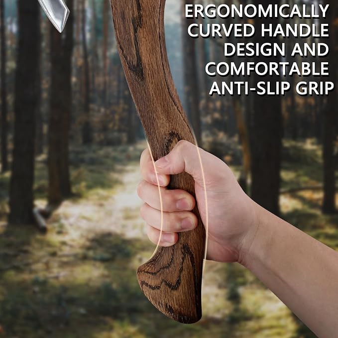 Camping Hatchet, Hatchet Axe with Leather Sheath, 15'' Bushcraft Axe with 1065 Forged Carbon Steel and Beech Handle