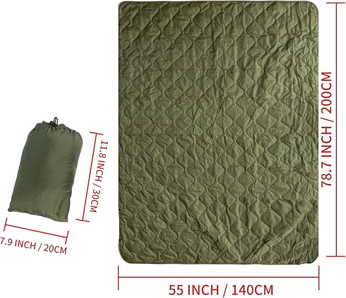 Poncho Liner Military Woobie Outdoor Camping Woobie Blanket for Travel, Beach, Grass, Picnic, Car Emergency, Outdoor, Survival