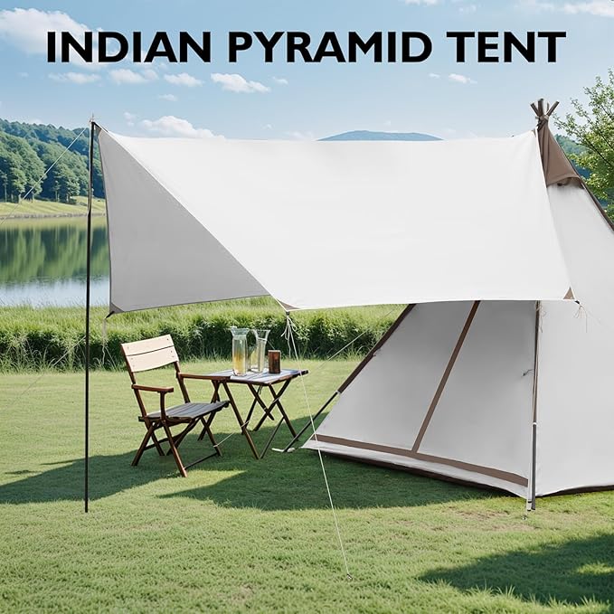Waterproof 3-4 Person Camping Tent with Awning, Pyramid Teepee Tents for Family, 3 Season Anti-UV Weatherproof, Roomy Tipi Tent for Family Camping, Outdoor, Backpacking, Hiking