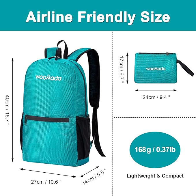 WOOMADA 17L Ultra Lightweight Packable Durable Waterproof Travel Hiking Backpack Daypack for Men Women Kids