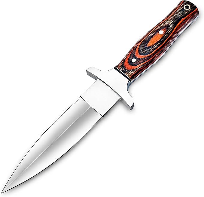 Handmade D2 Steel Dagger Knife, Hunting Knife Perfect Grip with Pakkawood Handle, Horizontal Carry Knife with Leather Sheath for Camping, Tactical, Survival