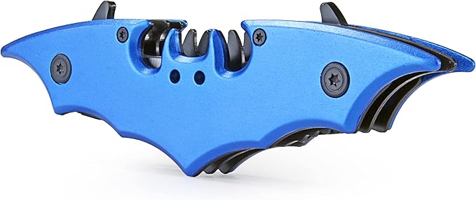 Dark Twin Blade Knife - Double Edge Folding Pocket with clip, 11" Stainless Steel Two Sharp Cut (Blue)