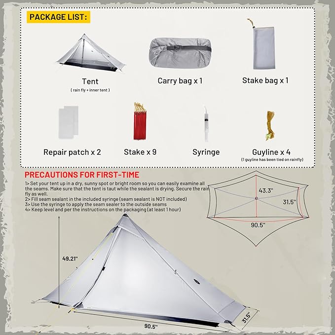 LANSHAN Ultralight Tent 3-Season Backpacking Tent for 1-Person or 2-Person Camping, Trekking, Kayaking, Climbing, Hiking