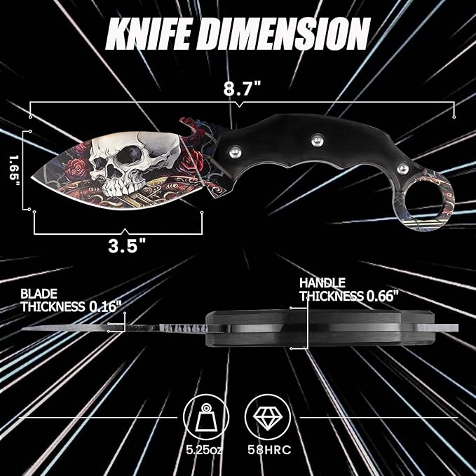 Fixed Blade, 8.7” Full Tang Tactical Knife with Leather Sheath, Ebony Wood Handle, Outdoor Survival, Camping, Hunting, 2024 Gift for man and women, SRB-C