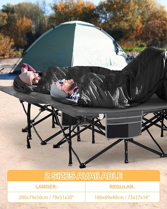 Sportneer Camping Cots for Adults, Sleeping Cot with Cushion Max Load 450 LBS Heavy Duty Folding Camping Sleeping Cot with Padded for Camping Tent Office Sleep Over (Grey, 73" Lx27 Wx14.5 H)