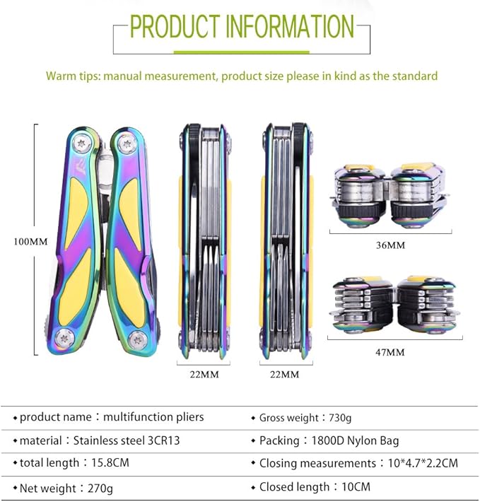 Outdoor Folding Multifunction Pliers with Spring inside-loaded and Side Lock Portable Camping Multipurpose Combination Tool Knife Pliers Colorful