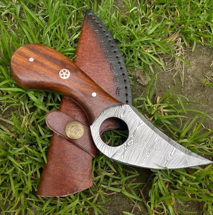 Handmade Damascus Steel Full Tang Knife for Skinning, Camping, Outdoor with Leather Sheath Fixed Blade Bushcraft Knives | Rosewood Handle