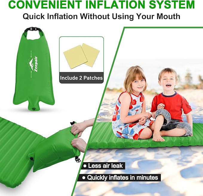 Sleeping Pad for Camping - Ultralight Inflatable Sleeping Mat for Camping Backpacking Hiking Tent Traveling - Portable Compact Lightweight Waterproof Air Mattress with Inflating Bag - Green