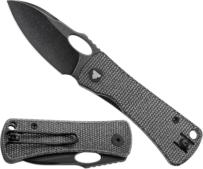 Pocket Knife for EDC,2.04in Titanium Coating 14C28N Steel Blade,Black Micarta Reversible Deep Carry Clip Handle,Folding Thumb Hole Knives for Men and Women，Andromeda-04B