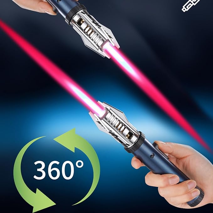 Torch Lighter, Camping Outdoor Windproof Straight Flame Lighter, Adjustable Red/Blue Flame Torch Lighter, Refillable Butane Gas Windproof Jet Flame Cool Lighter for Candle BBQ Gift (NO Gas) (Green)