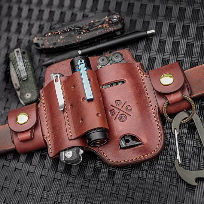 Multitool & Flashlight Holster, Leather EDC Organizer Belt Pouch Fits Multitool, Knife, Flashlight, Keys - Compatible with Heavy Duty Leatherman, Gerber, SOG Multitools