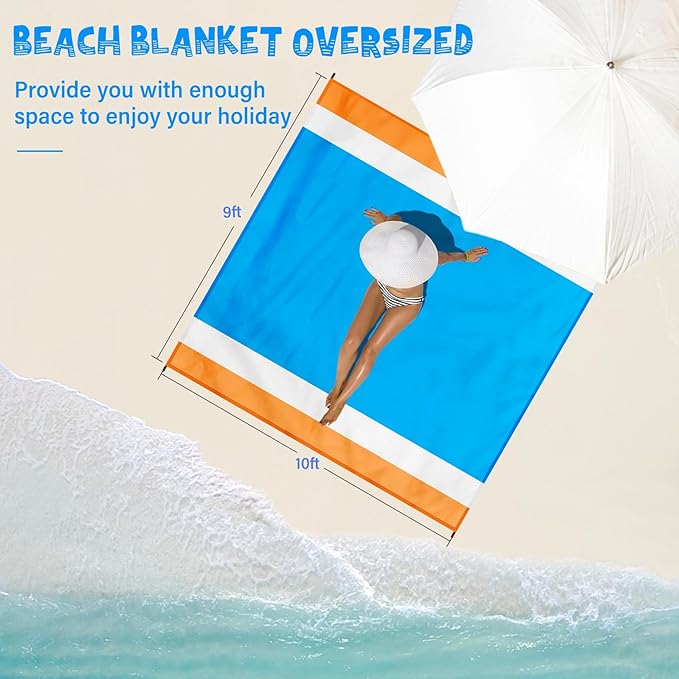 Beach Blanket Waterproof Sandproof 1-8 Adult Oversized 9'×10' Lightweight Durable Compact Sand Free Beach Mat for Travel Camping Hiking Picnic Blanket