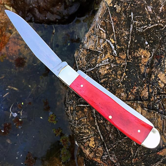 Watchman W131 Two-Blade Large Trapper Slip Joint Knife Folding Pocket Knife with Authentic bone handle scales