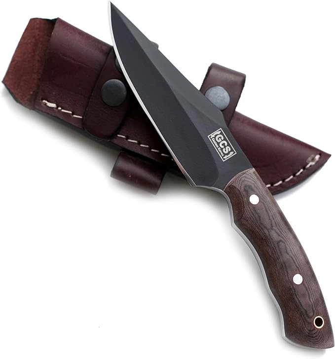 GCS Custom Handmade BROWN MICARTA Handle D2 Tool Steel Skinner Bushcraft Hunting Knife & Horizontal Leather Sheath GCS160