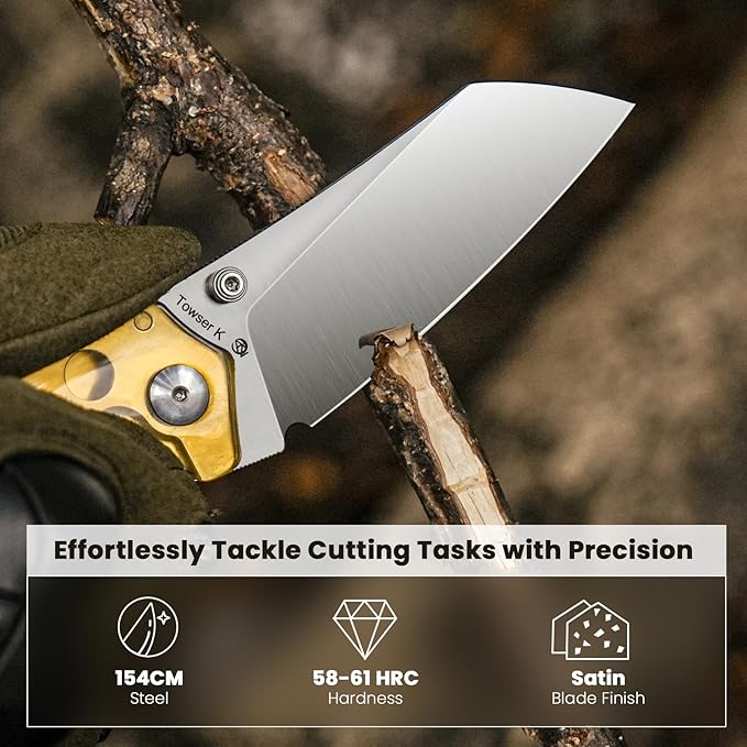 Kizer Towser K Pocket Knife, 3.39 Inches 154CM Steel Blade, Yellow PEI Handle, Folding Knife, EDC Knife, V4593C5