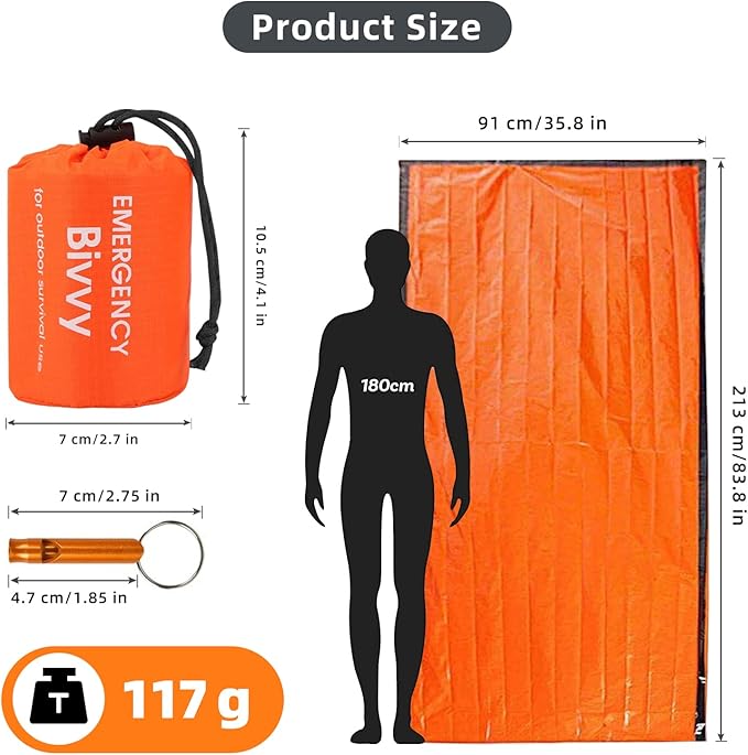 Emergency Sleeping Bag, Survival Sleeping Bag, Survival Bivouac Bag, First Aid Rescue Blankets, Waterproof Emergency Blanket, Warm Tube Tent, Ultralight, Heat Repellent, Cold Protection, Rescue Tent