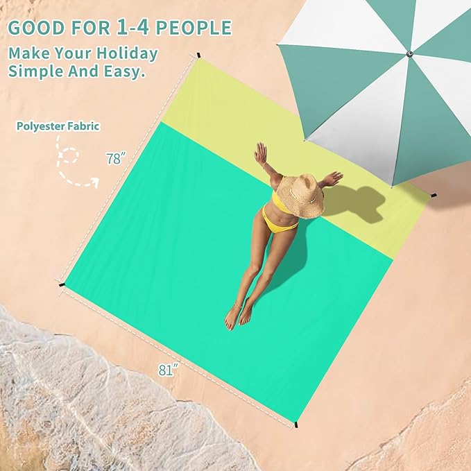 BYDOLL Beach Blanket Sandproof Waterproof 78''×81'' 1-4 Adults Compact Lightweight Oversized Beach Blanket Large Picnic Mat Beach Blanket for Travel Camping Hiking Picnic