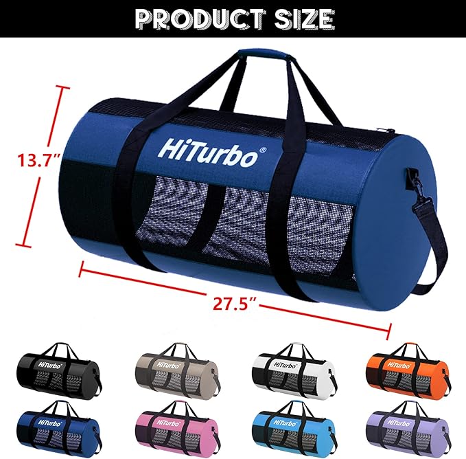 Hiturbo Mesh Dive Duffel Bag: Scuba Gear Bags for Diving, Snorkeling, Freediving and Swimming - 60L Travel Beach Pool Water Sports Equipment Bag with Shoulder Strap