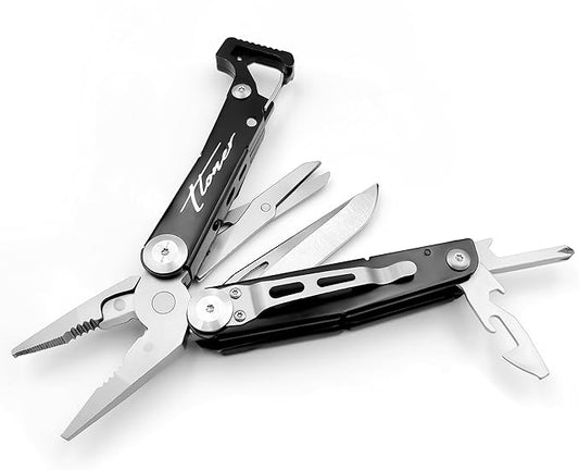 ARES Series 12-P Pocket Size Multitool with Premium Stainless Steel Pliers, Short Dagger，Black Luxury Gift Box