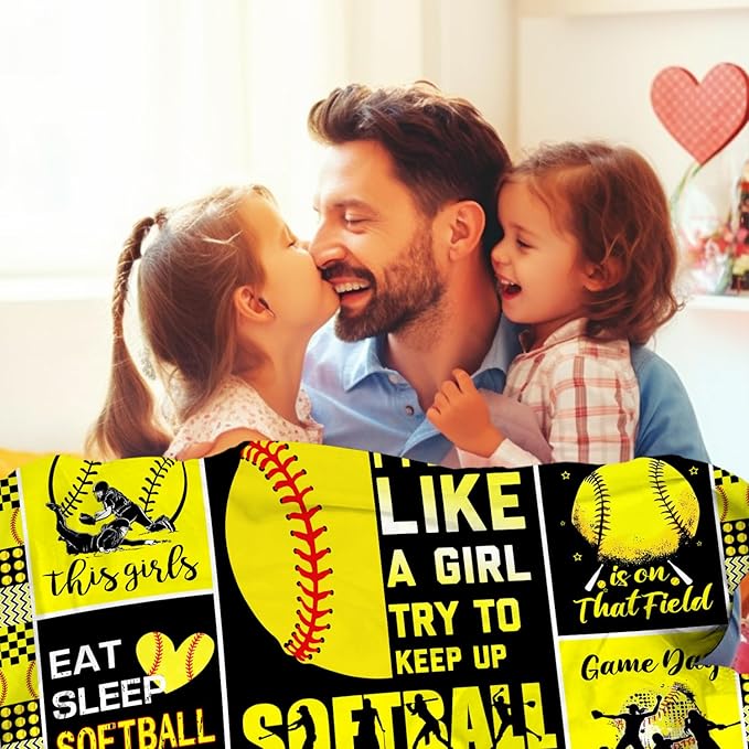 Softball Blanket Gifts for Girls Women Men Team,Soft Cozy Sport Softball Blankets and Throws Bed Bedding Outdoor,Funny Softball Gifts for Kids Boys Softball Lovers 60"x50"