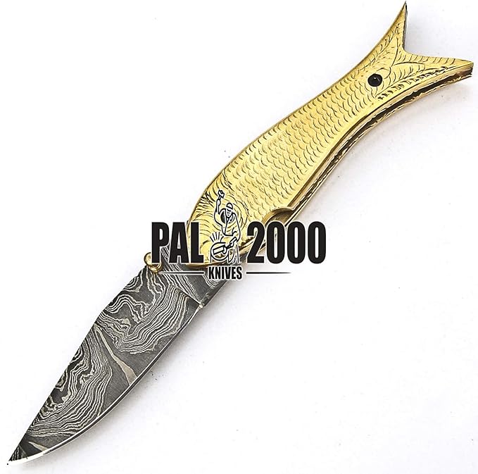 PAL 2000 KNIVES FOL-9573 Handmade Damascus Folding Custom Pocket Knife for Camping Fishing Outdoor Knife with Sheath