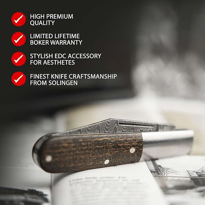 Boker Solingen® Barlow M4 Sherman Damascus - handcrafted slipjoint pocket knife - EDC gentleman knife with Damascus blade - classic 2-hand folding knife with case & gift box