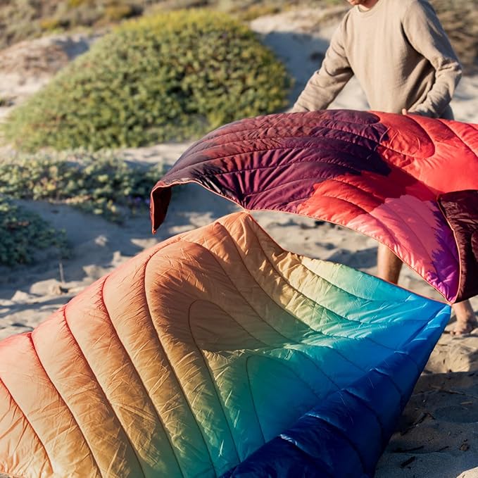 Rumpl Original Puffy Blanket - Warm Puffy Camping Blanket, 100% Recycled Polyester Insulation, Lightweight, Packable, Water-Resistant, Outdoor Puffer Blanket, 52"x75", Ocean Fade
