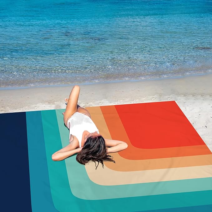 Beach Blanket Sandproof Waterproof, Sand Free Beach Mat Quick Drying Large 79" X 87" for 4-6 People, Polyester Lightweight Outdoor Picnic Mat Camping Blanket Beach Accessories