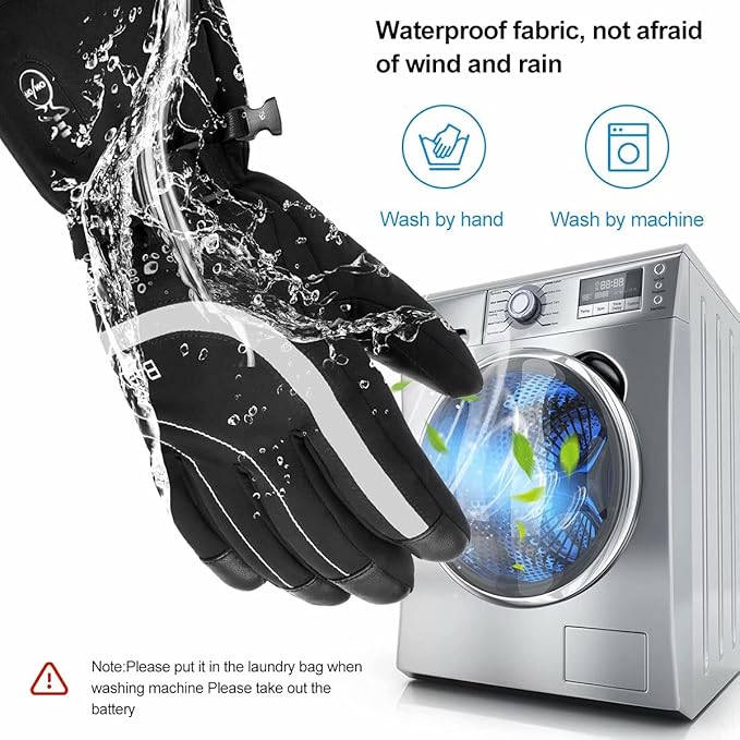 Heated Ski Gloves for Men Women Rechargeable Electric Winter Gloves with Touch Screen Windproof Thermal Gloves for Cycling Skiing Driving Climbing Hiking Camping Running Freezer Work Cold Hands