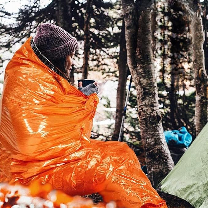 Emergency Sleeping Bag, 2 Pack Portable Thermal Bivy Sack, Waterproof Lightweight Emergency Blanket Survival Gear with Compass and Whistle for Camping Hiking Outdoor Adventure