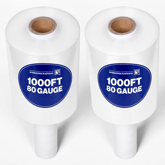 International Plastics Co. 2 Pack of 5" Plastic Stretch Film Wrap with Handles 1000 feet Each 500% Stretch Ability