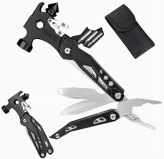 Hammer Multitool: 16 In 1 Multi Tool Hammer Camping Gear - Gifts for Men Boyfriend Husband Father, Cool Gadgets, Small Hammer with Screwdriver Bits Set for Camping Outdoor Home DIY Use