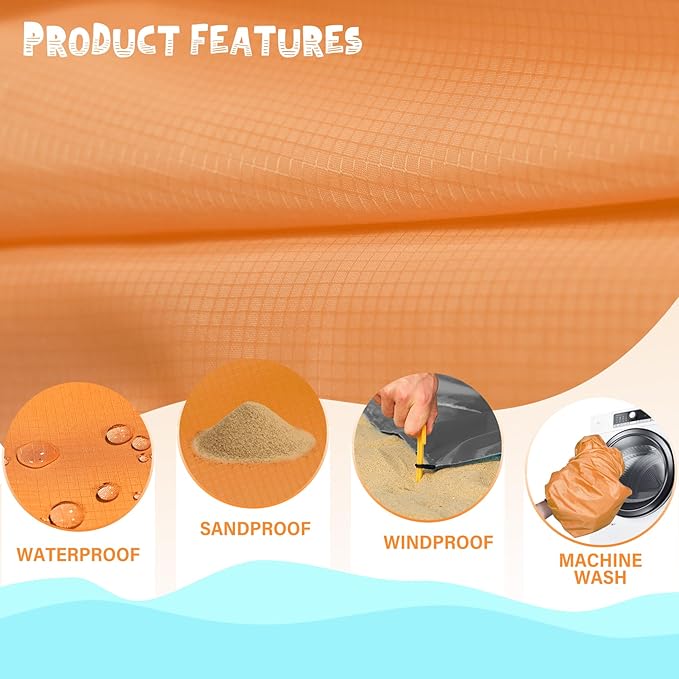 Beach Blanket Waterproof Sandproof 1-8 Adult Oversized 9'×10' Lightweight Durable Compact Sand Free Beach Mat for Travel Camping Hiking Picnic Blanket