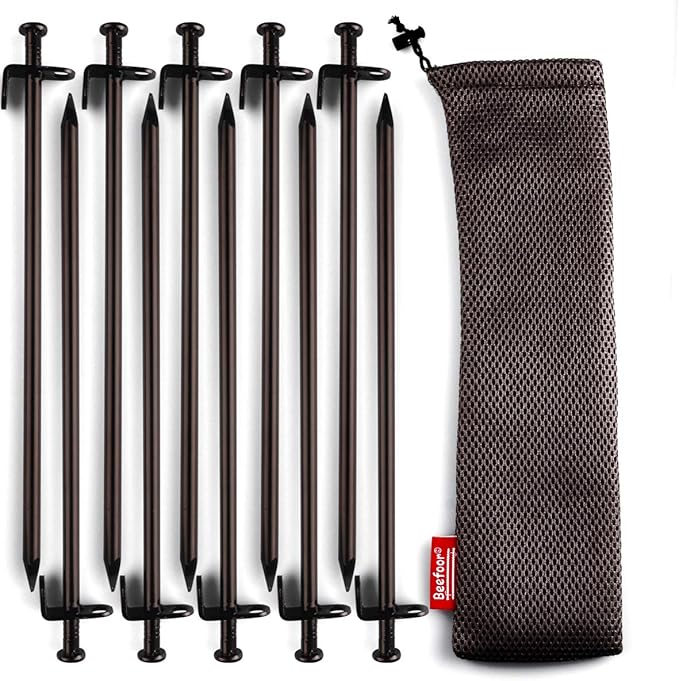 Heavy Duty Steel Tent Stakes - Tarp Pegs Camping Stakes for Outdoor Camping Canopy and tarp, 12 inch 10PC Pack