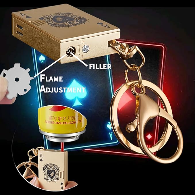Playing Card Lighter Refillable Novelty Cool Keychains Lighter for Fireplace Candle Camping BBQ (Without Butane) (04)