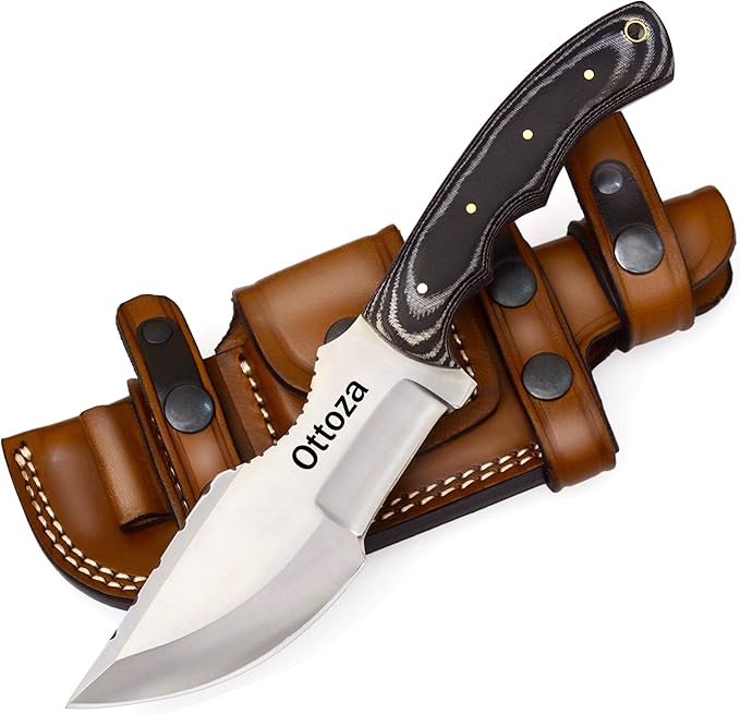 Ottoza Tracker Knife & Micarta Handle - Fixed Blade Hunting Knife - Horizontal Carry Knife Sheath 373
