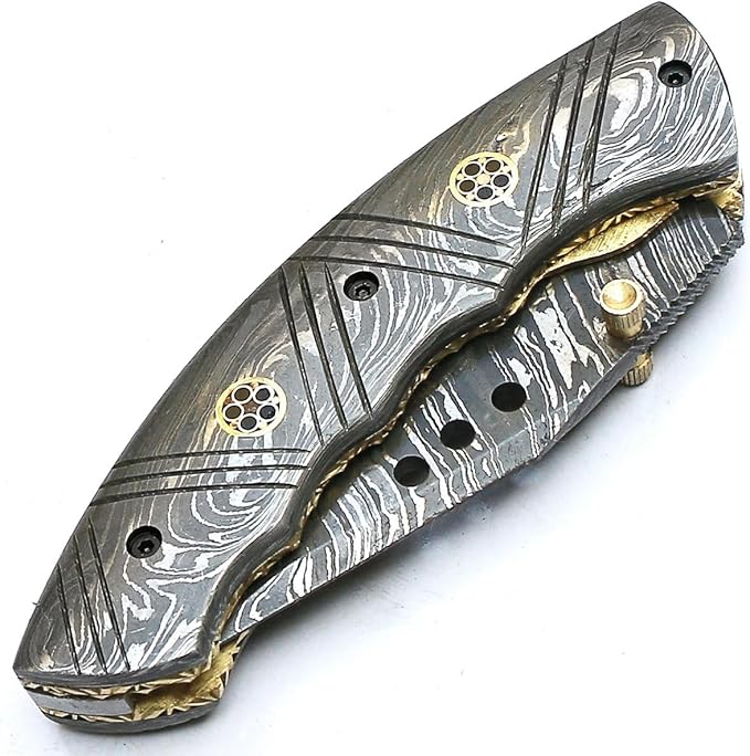 PAL 2000 KNIVES FOL-9032 Custom Handmade Damascus Steel Folding Pocket Knife Damascus Handle with Sheath