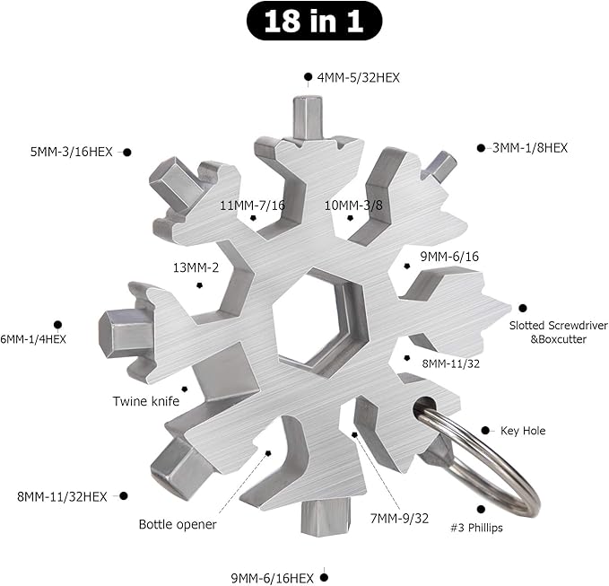 Snowflake multitool, Stainless Steel Snowflake tool multi, Portable Snowflake Tool Bottle Opener, Flat Phillips Screwdriver Kit all in one , gift for Christmas (Graceful Black)