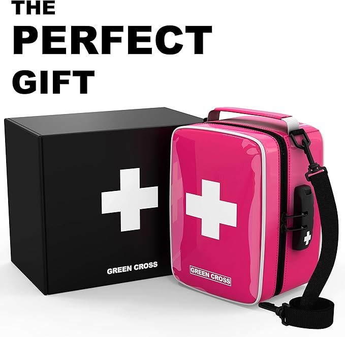 GREEN CROSS Smell Proof Medicine Bag with Combination Lock 8.5" x 5.5" x 4.5"(Pink Vinyl)