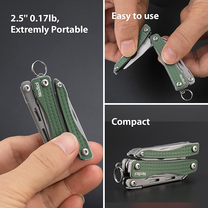 Nextool EDC Keychain Multitool, 10 in 1 Mini Pocket Knife Multi Tool with Needlenose Pliers, Scissors, Mini Useful Cool Gadgets for Men, Father's Day Gifts from Daughter-Green