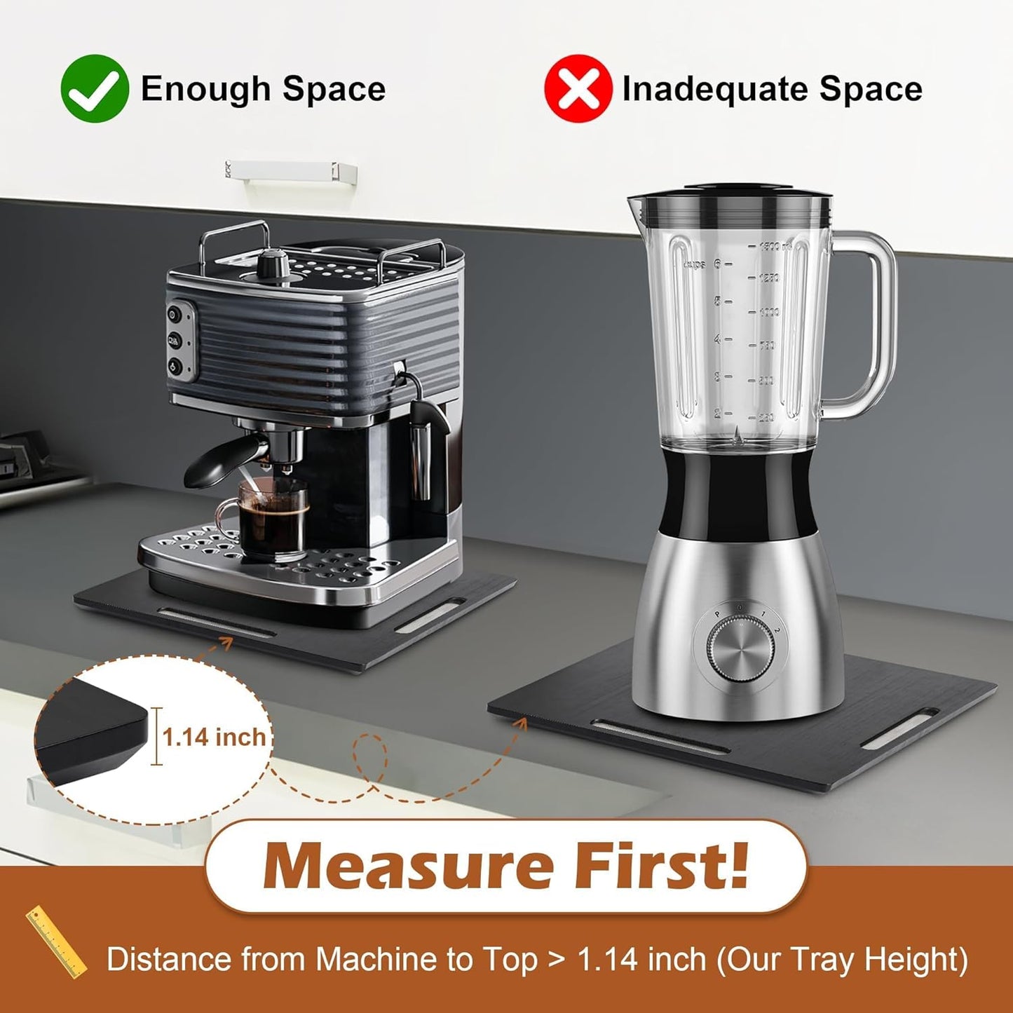 Joy&Grace Appliance Slider for Kitchen Appliances 360° Rolling Sliding Tray for Coffee Maker Countertop, Bamboo Coffee Pot Slider Rolling Tray with Universal Rollers (Black, Large 16"x13")