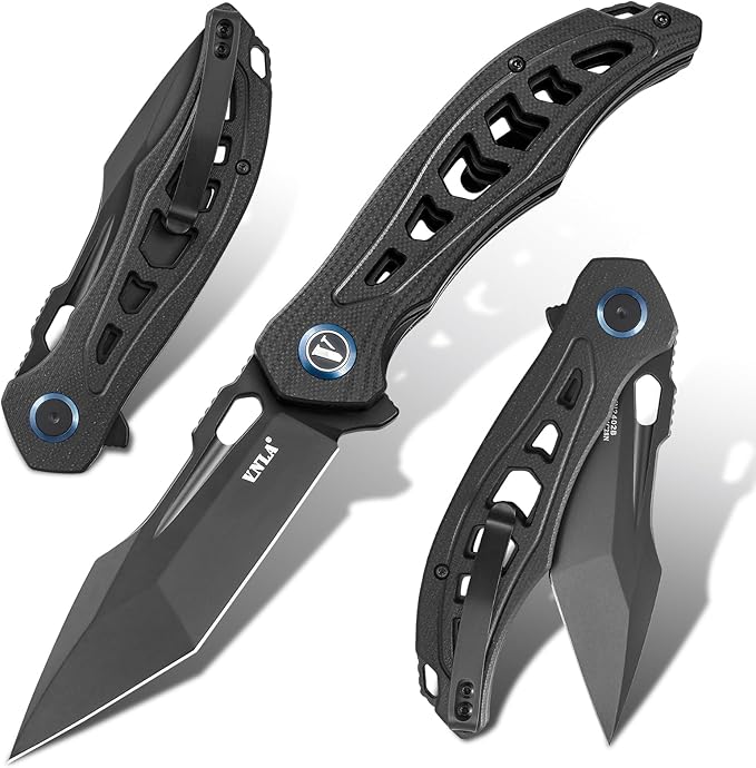 Folding Pocket Knife,3.7" Sandvik 14C28N Steel Tanto Point Blade,G10 Handle,with Clip,EDC Knife, Gifts Pocket Knife for Men Women. (Black PVD Surface)