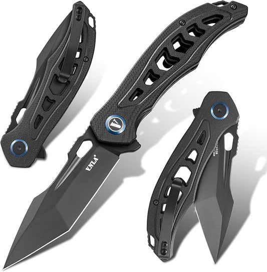Folding Pocket Knife,3.7" Sandvik 14C28N Steel Tanto Point Blade,G10 Handle,with Clip,EDC Knife, Gifts Pocket Knife for Men Women. (Black PVD Surface)