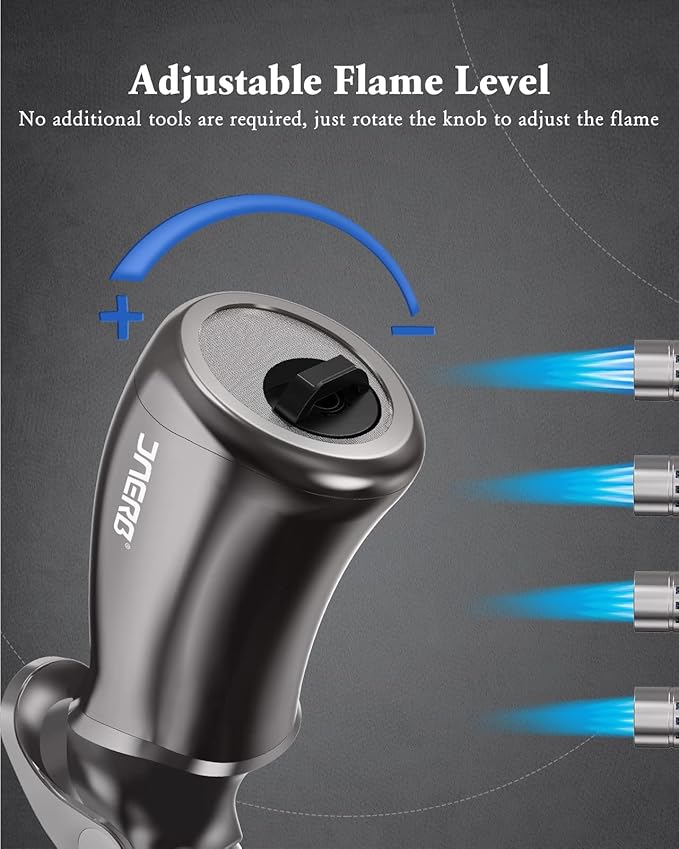 Torch Lighter, Adjustable 4 Jet Flame Refillable Butane Fuel Lighter Windproof Mini Butane Torch Lighter for Grill BBQ Gas Fireplace Fire Camping (Butane Gas Not Included) (Black)