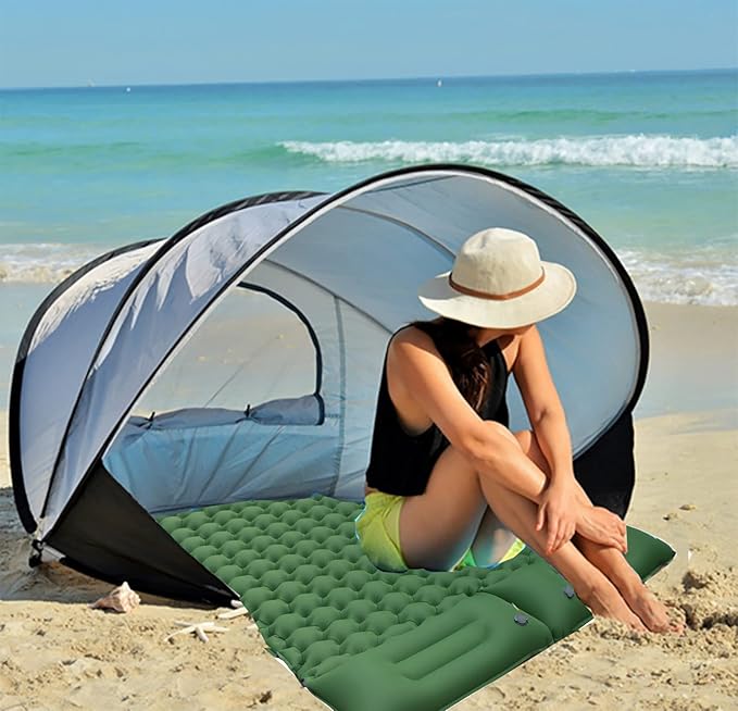 Double Camping Sleeping Pad for Camping Hiking Backpacking 2 Person Self Inflating Sleeping Mat Portable Ultralight Compact Green